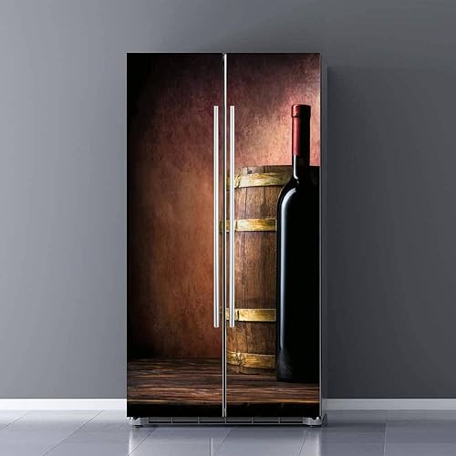 BSPWIRFNZPL Juego de envoltorio de vinilo autoadhesivo para nevera, barril de botella, color burdeos, calcomanía extraíble para nevera, regalo para