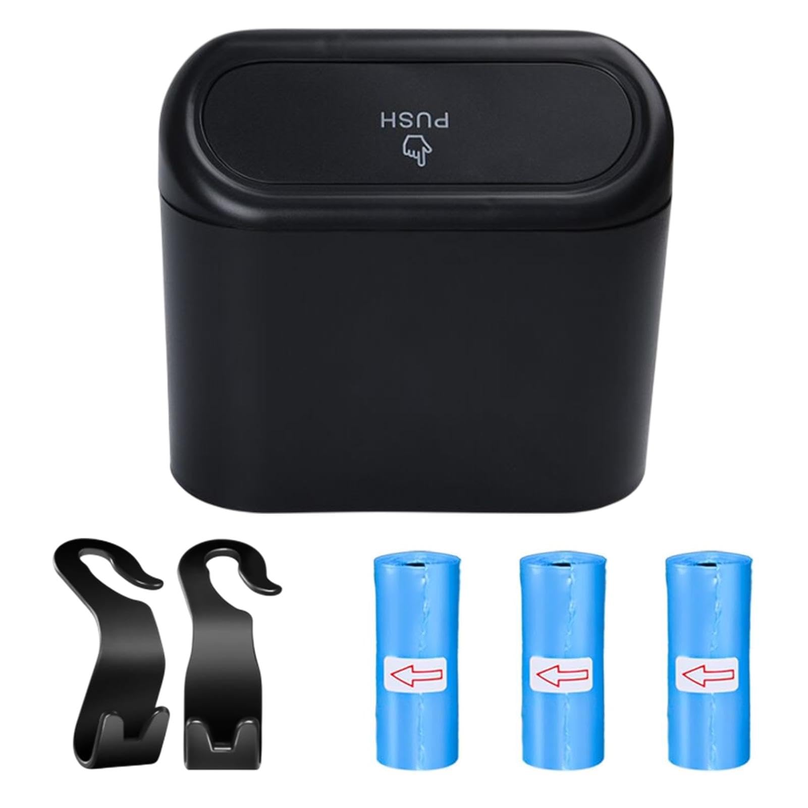 Poubelle De Voiture Avec Couvercle - Organisateur Suspendu Portable 15,5x6,5x14 Cm + Sacs Biodégradables - Noir Élégant