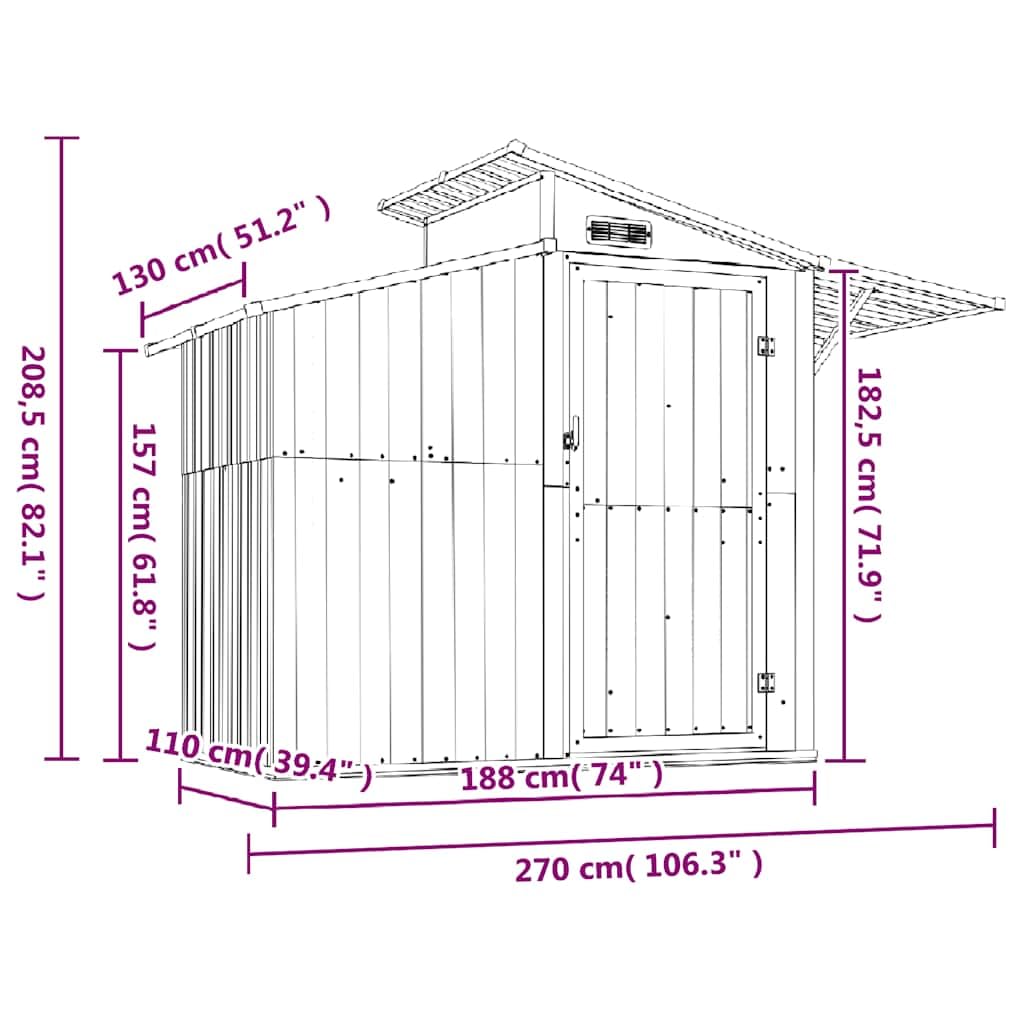 vidaXL Cobertizo de jardín Acero galvanizado Antracita 270x130x208,5cm, cobertizo de jardín para Herramientas, cobertizo de Exteriores, caseta para Herramientas de jardín