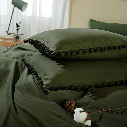 Miniatura 3 de ETDIFFE Funda de edredón tamaño King con pompones, juego de funda de edredón de microfibra estilo bohemio de granja de 3 piezas, funda de edredón