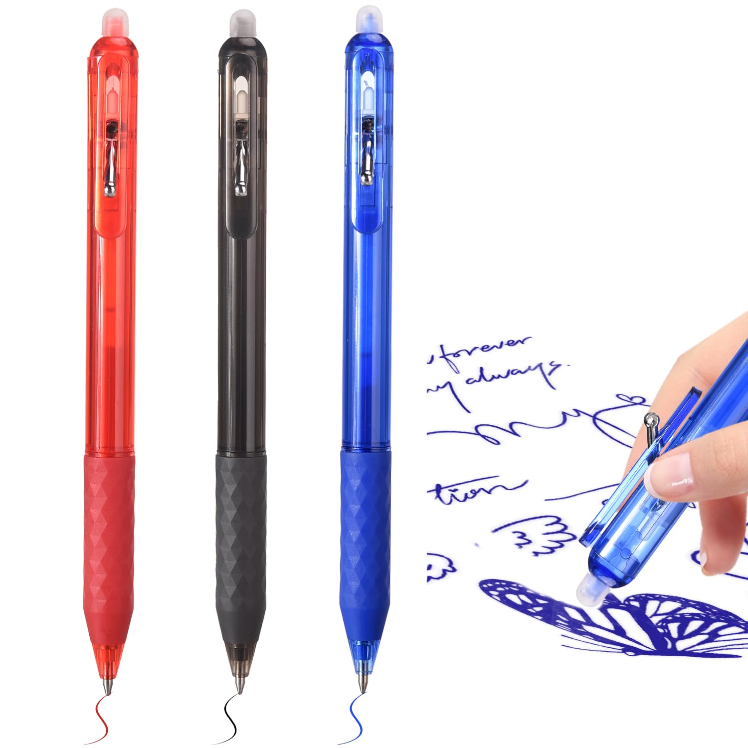 Lote de 3 bolígrafos de gel borrable, punta 0,5 mm, multicolor, tinta líquida de secado rápido (3)