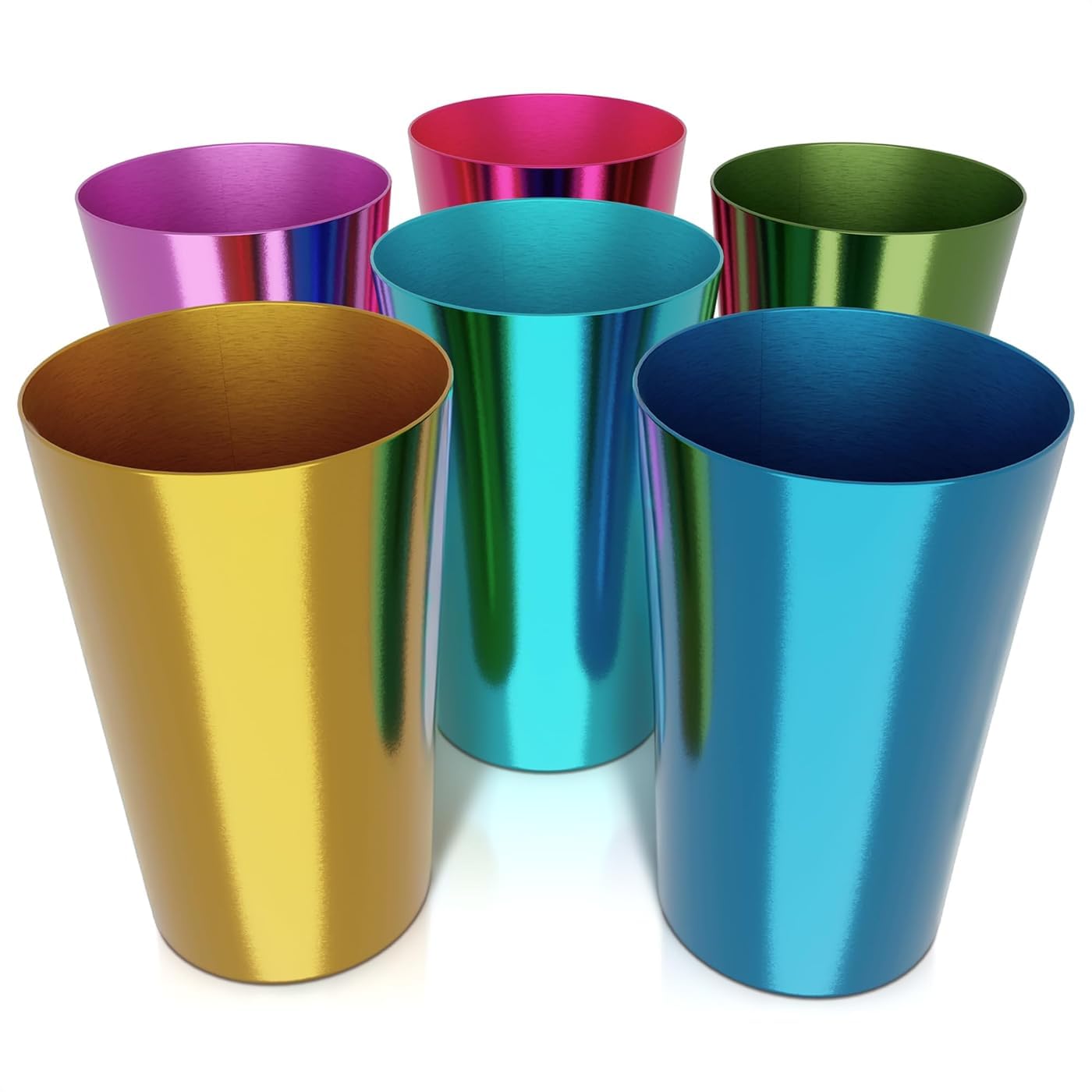 Retro Aluminum Cups 15 oz Set of 6 - Valentines Day Metal Tumblers for Cold Drinks, Festive Color-Finished Metal Cups for Drinking, Stackable and Dishwasher-Safe, for Home, Patio and Holiday Parties