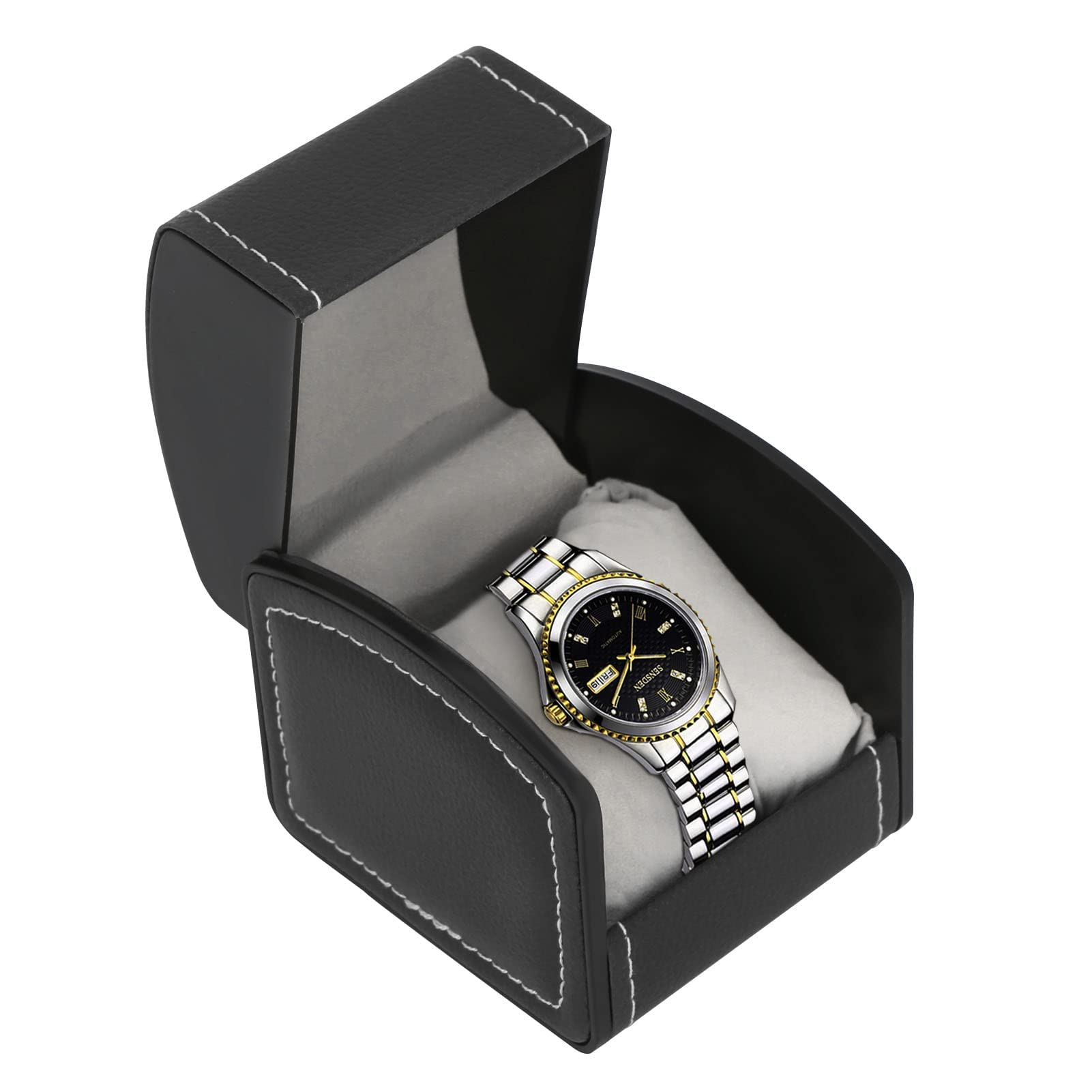 Sunnynest Women's Black Pu Leather Watch Box Watch Case Single Display Luxury Storage Case For Wristwatches And Smart Watches Holder With Pillow, Jewelry Bearer Gift Case For /Men Birthday Day Gift Box