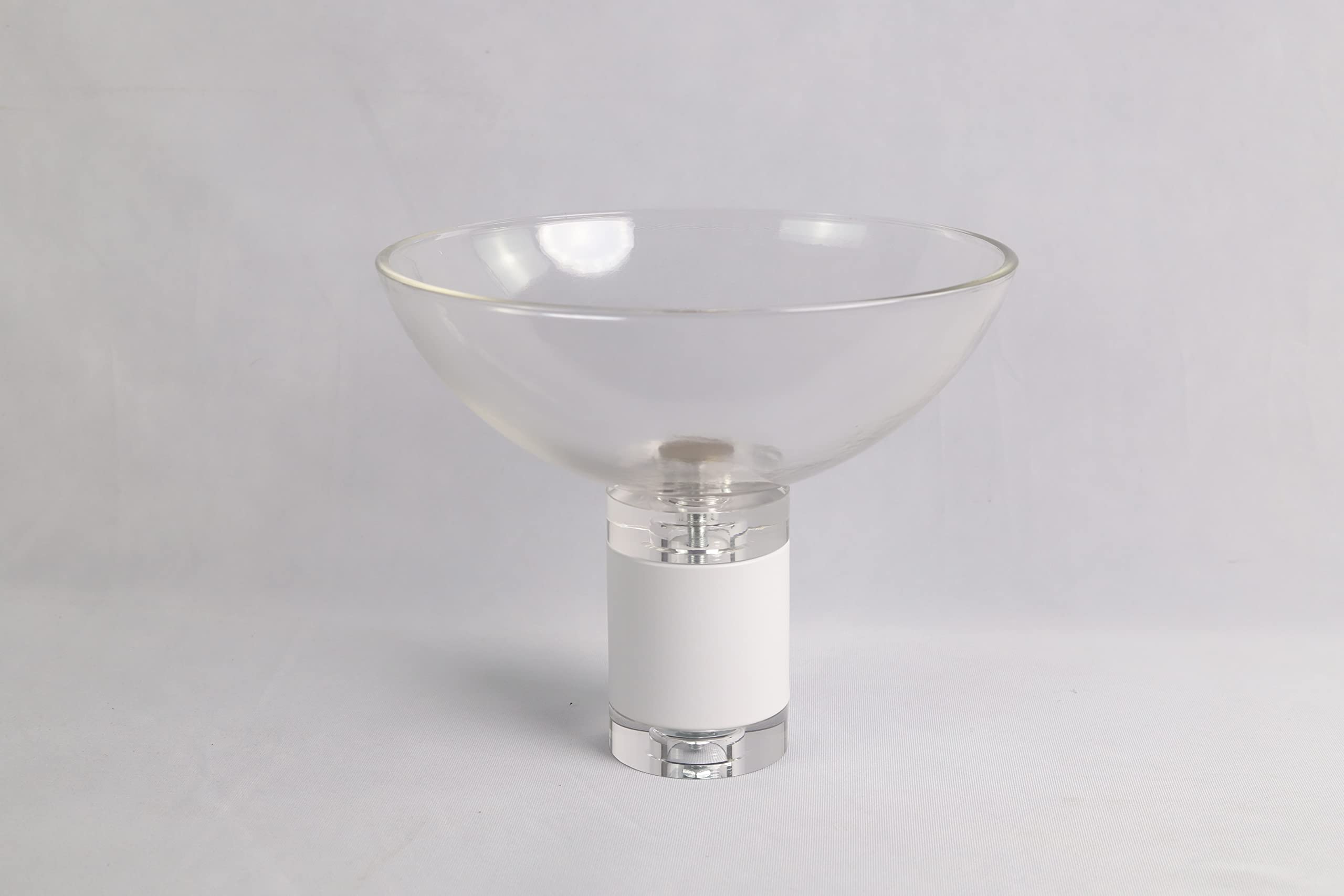 Decorative Large Transparent Glass Fruit Bowl with a White Steel and Acrylic Cylindrical Base/Serving Bowl/Serving Dish/Tableware for Fruits/Nuts/Sundries for Home and Kitchen (30 cm*30cm*25cm) 2.6 Kg