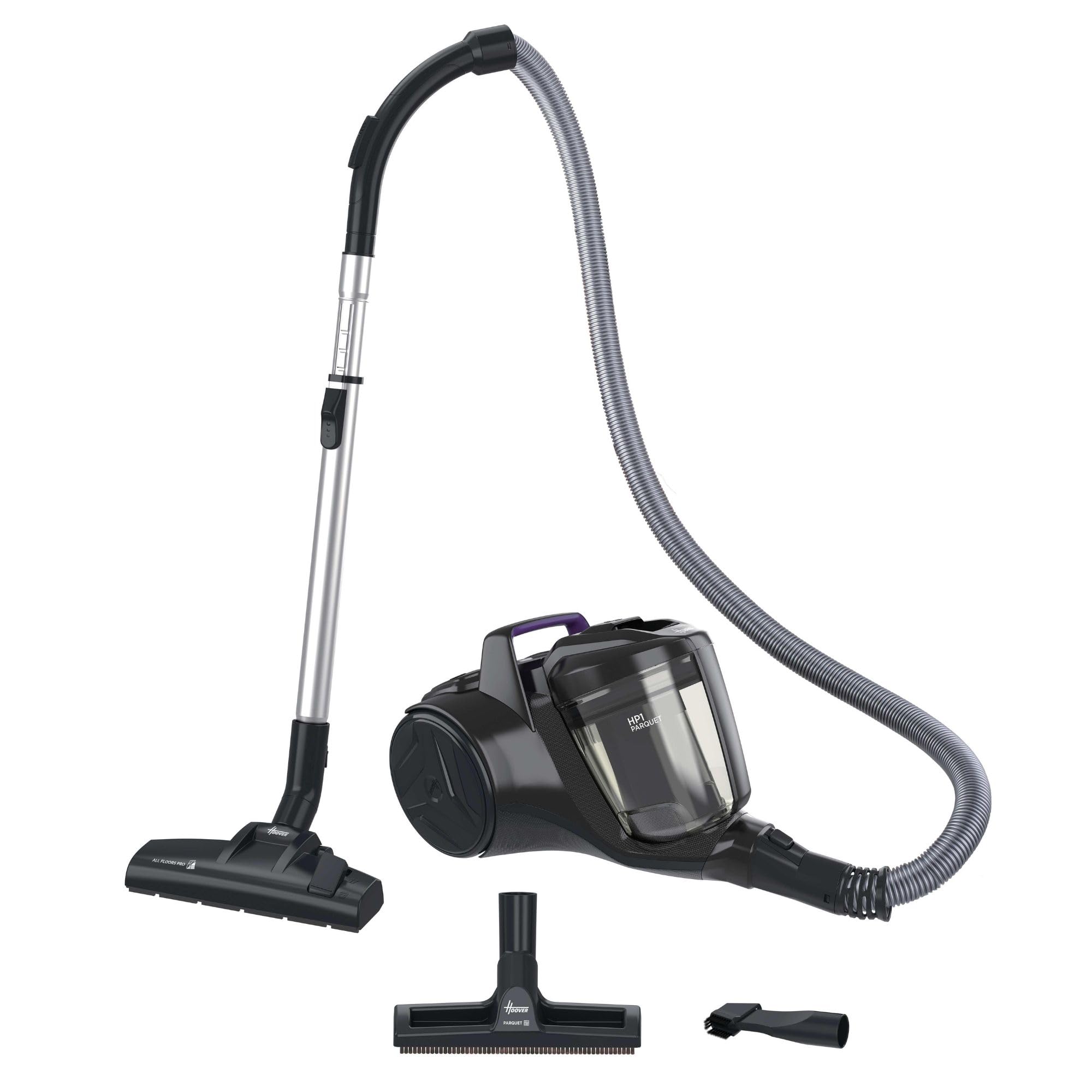 Hoover HP1 Aspirador Compacto Sin Bolsa,Ligero, Para Alfombras,Suelos Duros y Delicados,Contenedor de 2L,Con Cable,Filtro de Polvo EPA,Boquilla Para Parquet, Accesorios,Radio de Limpieza 7,5m [HPZ107]