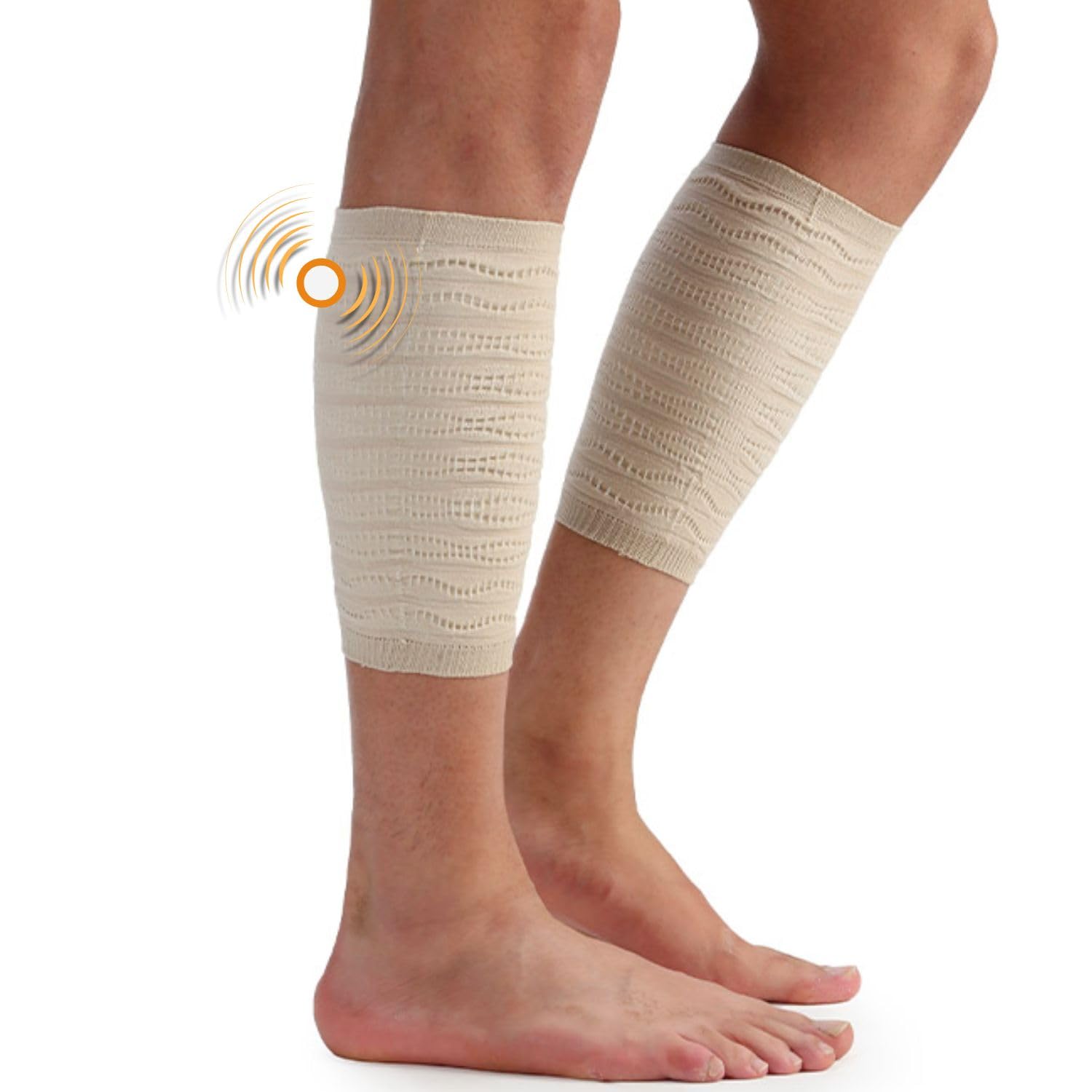 Medias Compresion Hombre y Muyer Electro Magnetoterapia - Musleras Compresion Hombre para Desgarros, Hinchazón, Dolores Musculares, Dispositivo Médico Deducible - Made in Italy, Beige M