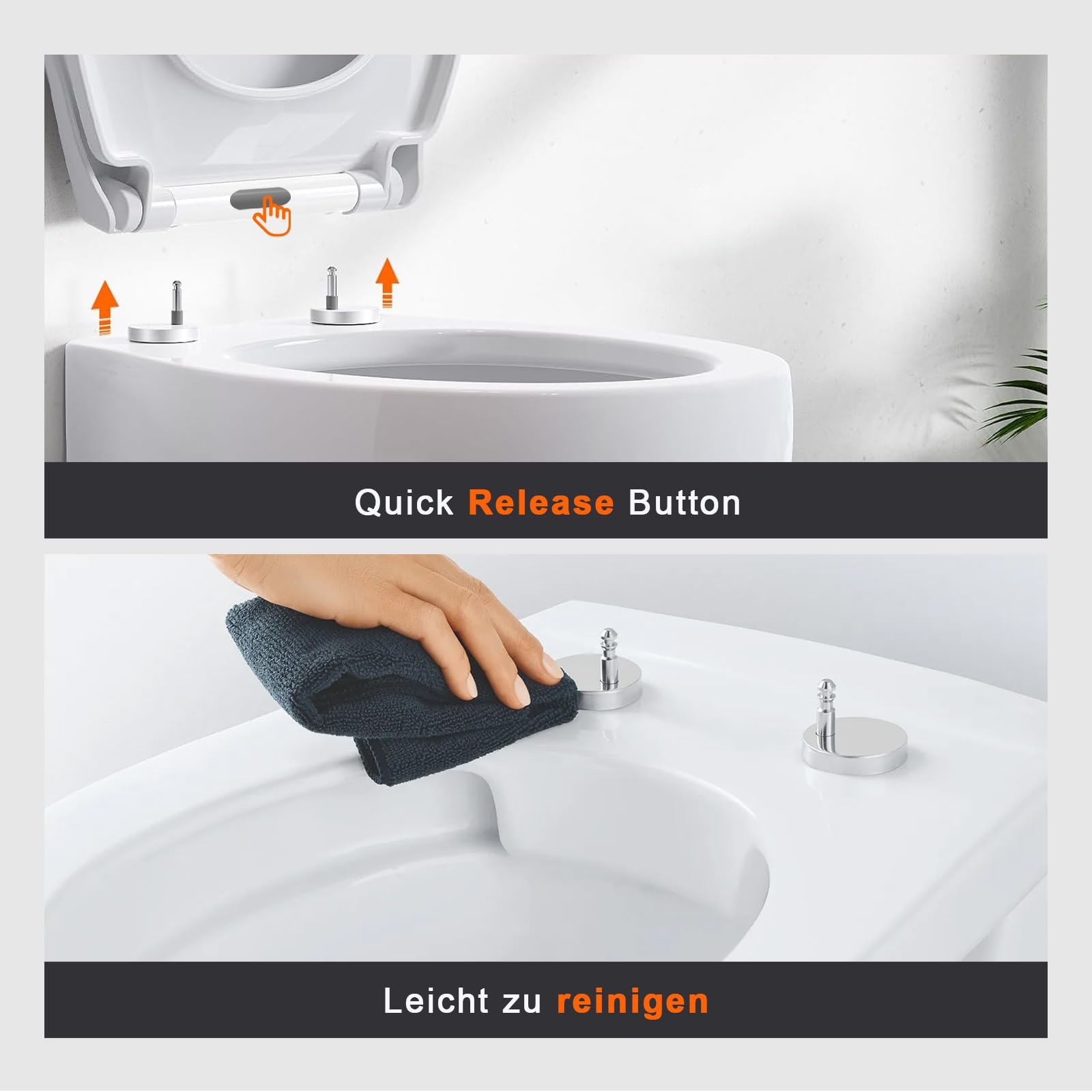 SURFOU Tapa WC Universal, Forma O Asiento Inodoro, Soporta Hasta 150 Kg Tapas de Water, Instalación Sencilla, Desmontaje Rápido y Cierre Silencioso, Adecuado para Baño