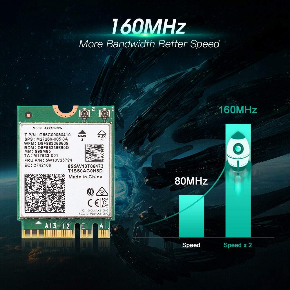 Kit Desktop WiFi 6E per Scheda AX210 Bluetooth 5.2 WiFi 802.11Ax 2.4Ghz / 5Ghz AX210NGW Wi-Fi 6 Adapter con Antenna