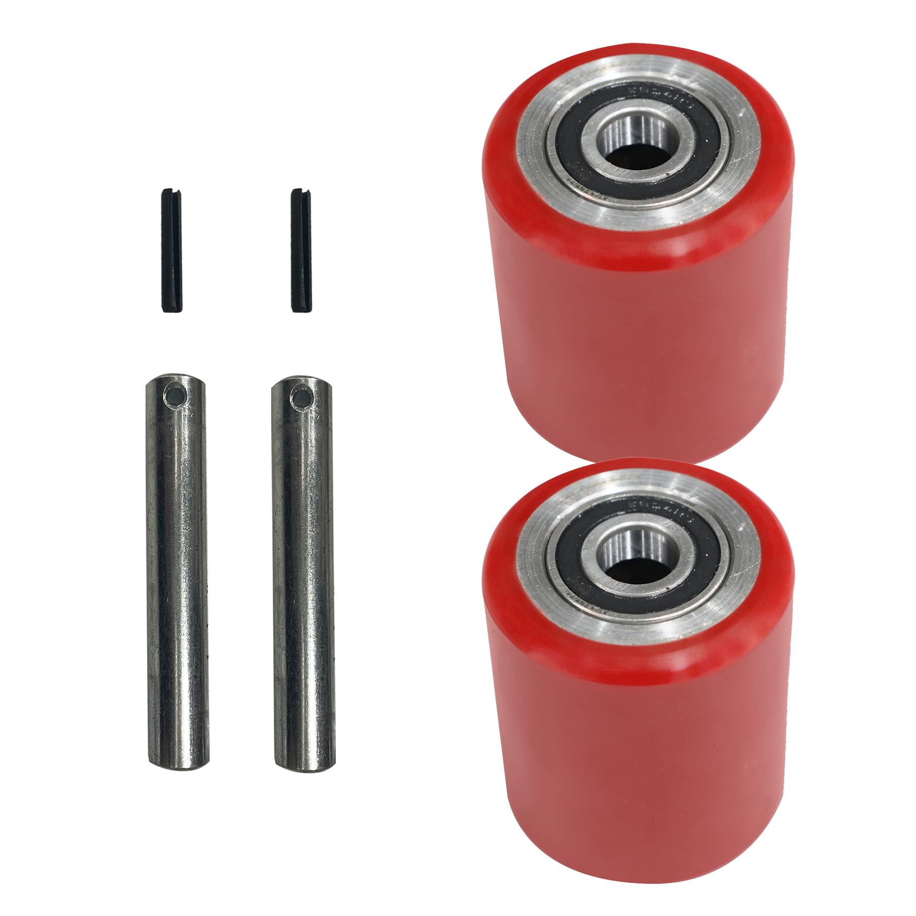 Pallet Jack/Truck Load Wheel PU Wheels Roller 3 inch x 3.7 inch, Sealed Precision Bearings ID 0.78 inch, Red- A Pair