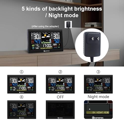 Miniatura 3 de KETOTEK Estación meteorológica inalámbrica con sensor WWVB Radio Reloj despertador para interiores y exteriores, termómetro digital para habitación,