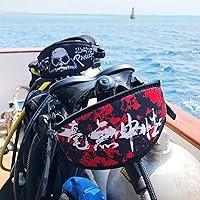 Vista 3 de Cubierta de correa de máscara de buceo de neopreno para máscara de buceo con cierre de gancho y bucle, patrón de bandera de buceo y patrón CCR