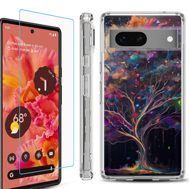 One Tough shield Slim Fit Shockproof Phone Case Compatible with Google Pixel 8, with Tempered Glass Screen Protector - Tree of Life