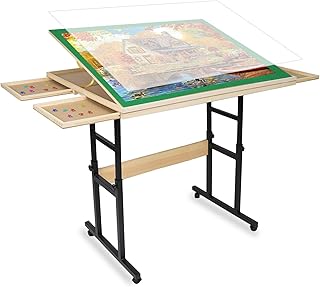 Comprar Jifenkla Mesa de Rompecabezas de Madera con Patas - 1500 Piezas - 89x69 cm - Altura Ajustable e Inclinación 45° - 4 Cajones - Tapa - Regalo para Adultos - Mesa de Puzzle Organizadora