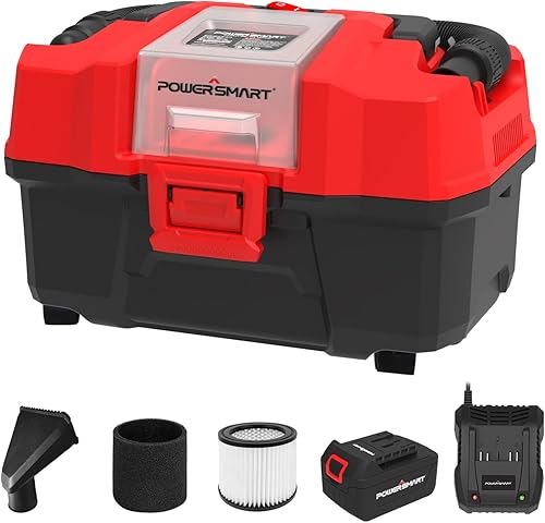 Aspiradora inalámbrica PowerSmart para tienda húmedaseca, 2.6 galones, batería y cargador de 4.0 Ah, filtro HEPA, aspiradora portátil pequeña