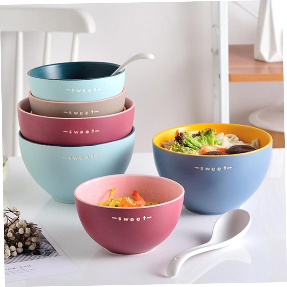 BRIGHTFUFU 1pc Ceramic Soup Bowl Salad Bowl Noodle Dinnerware for Home Restaurant Fine Crafted Easy to Clean