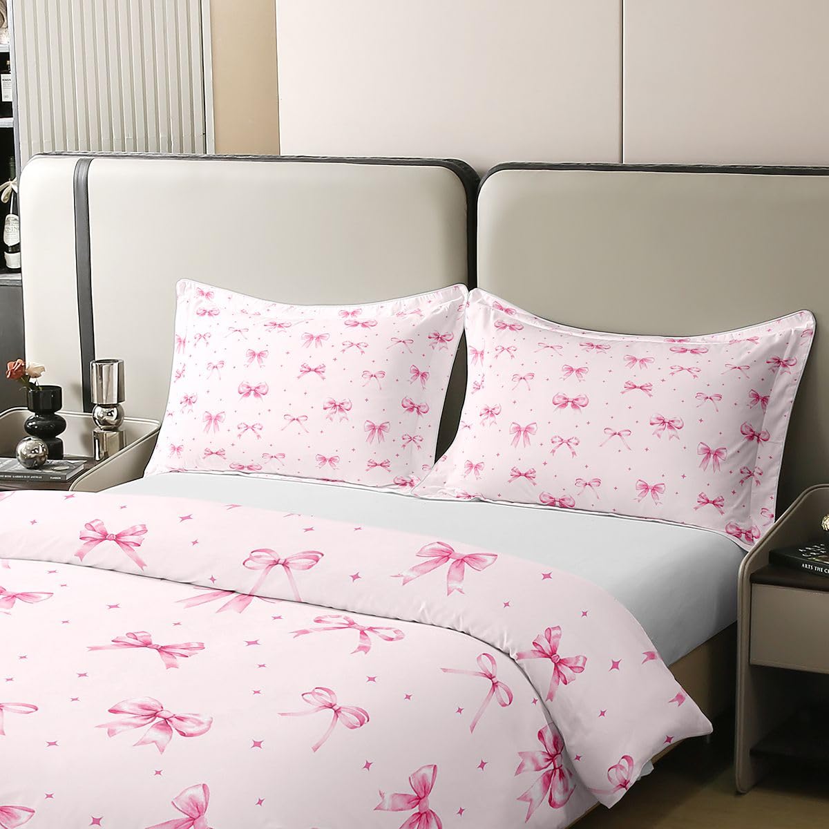 Homewish Różowa kokarda pojedynczy zestaw pościeli różowa wstążka muszka bawełniana poszewka na kołdrę modna preppy kokardka poszewka na kołdrę marzycielska księżniczka kokardki zestawy łóżek