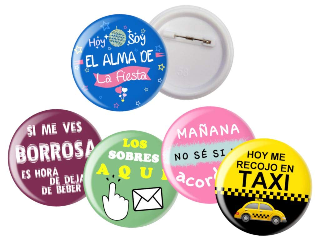 Lote de 60 Originales Chapas Alfiler Multicolores"Boda"(Surtidas). Recuerdos. Juguetes y Regalos para Fiestas de Cumpleaños, Bodas, Bautizos y Comuniones.DC