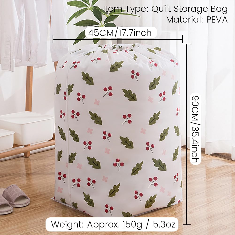 Sunicon Comforter Storage Bag, 35.4 x 17.7in Cylindrical Cotton Quilt Organizer with Drawstring Home Dustproof Bag Folding Organizer Bag for Clothes Blankets(Type 2)