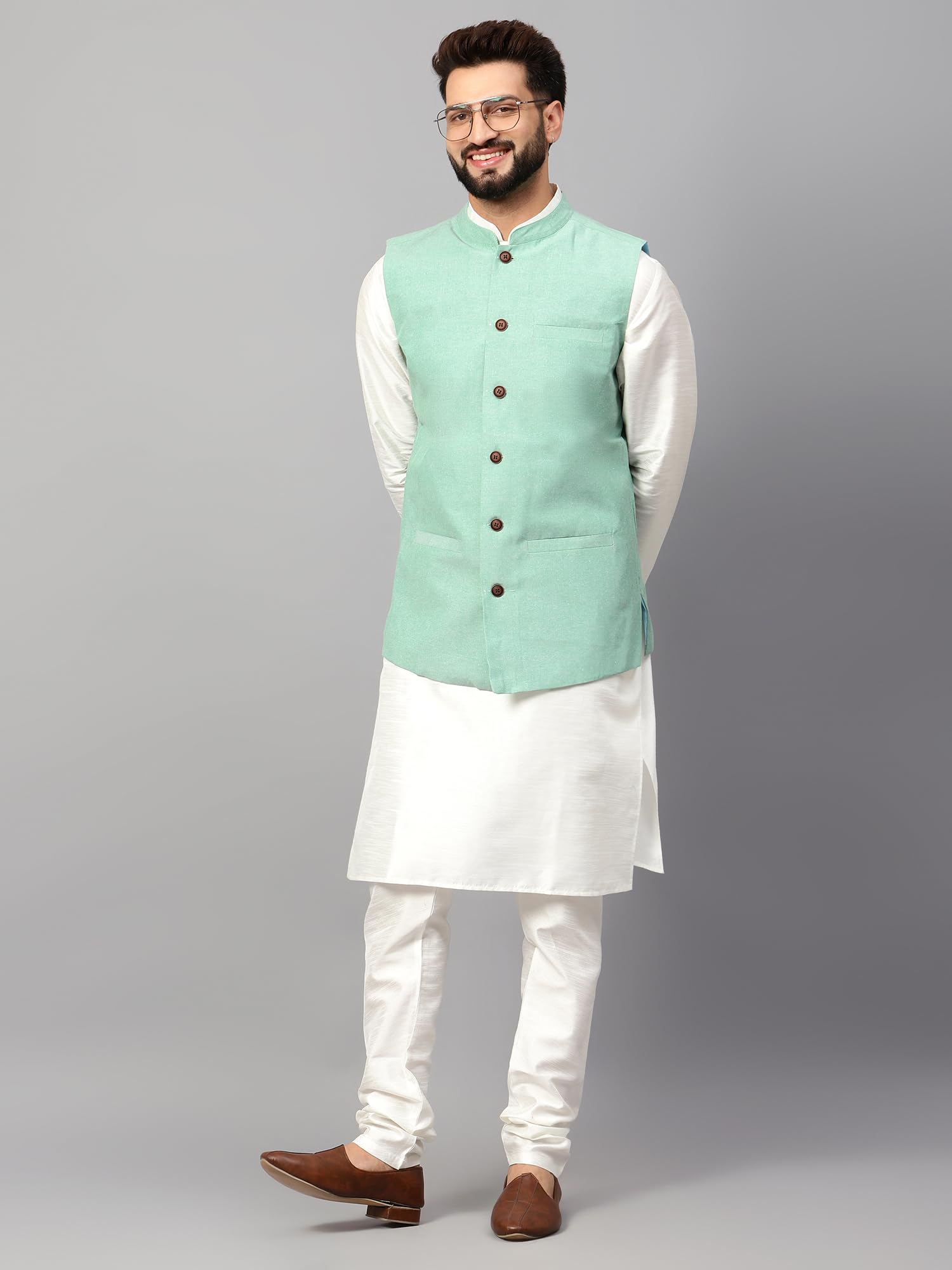 LATEST CHIKAN Men's Traditional Cotton Solid Nehru Jacket/Waistcoat - Image 2 thumbnail