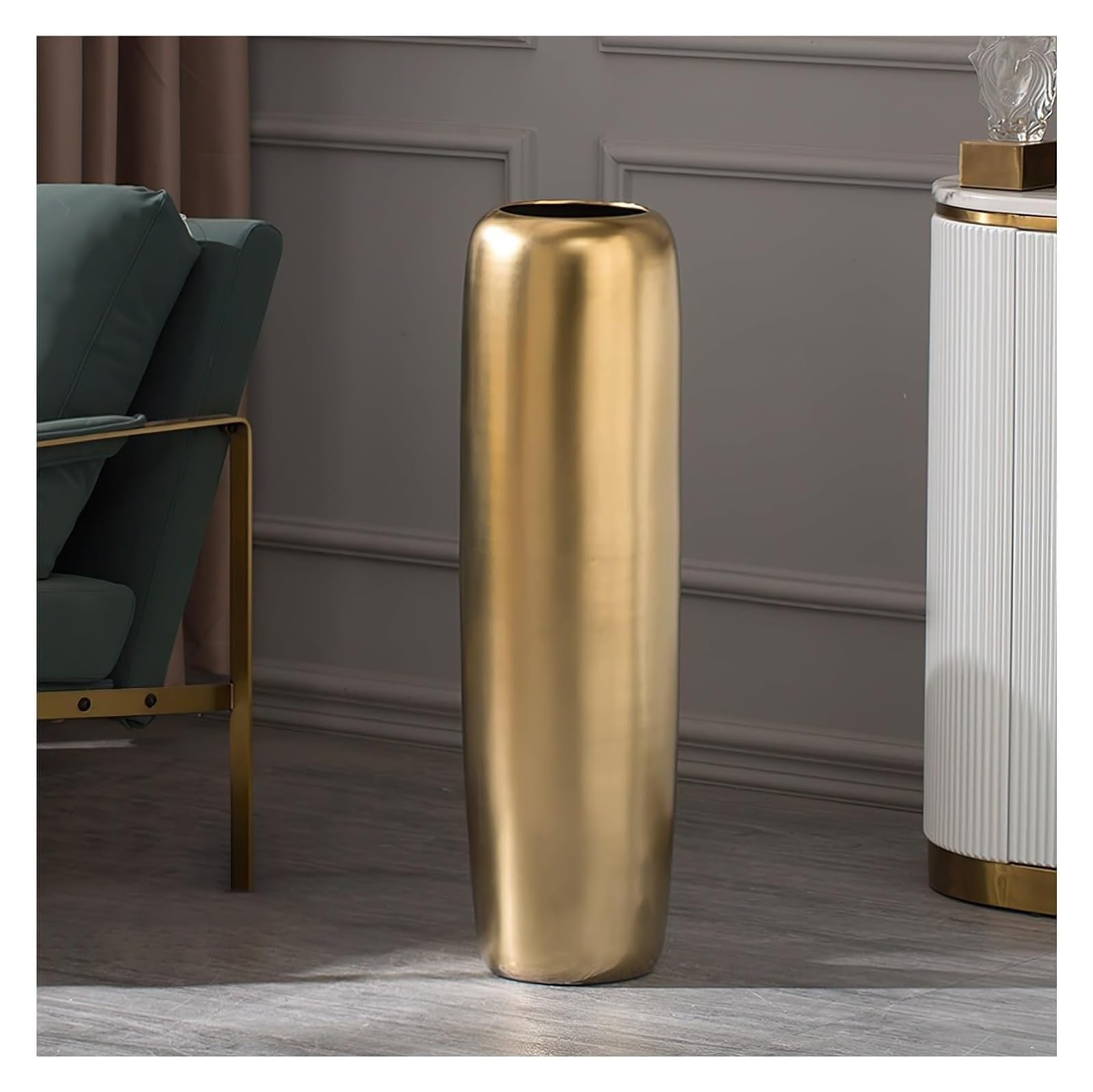 asdchZen Vase Ceramic Flower Tall Floor Large Floor Ceramic Vase, Gold Flower For Office Living Room, Entryway, Kitchen, Twigs And Flowers,One Color-20x60cm