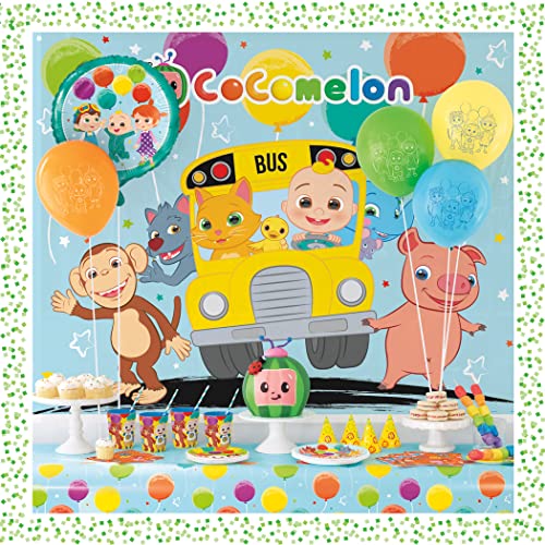 Cocomelon Party Supplies | Cocomelon Birthday Party Supplies | With Cocomelon Backdrop | Cocomelon Party Decorations For Girls Or Boys | 1St Or 2Nd Birthday Theme | Backdrop, Balloons, Tablecloth, Plates, Napkins, Forks, Sticker | Serves 16 Guests #TOP1