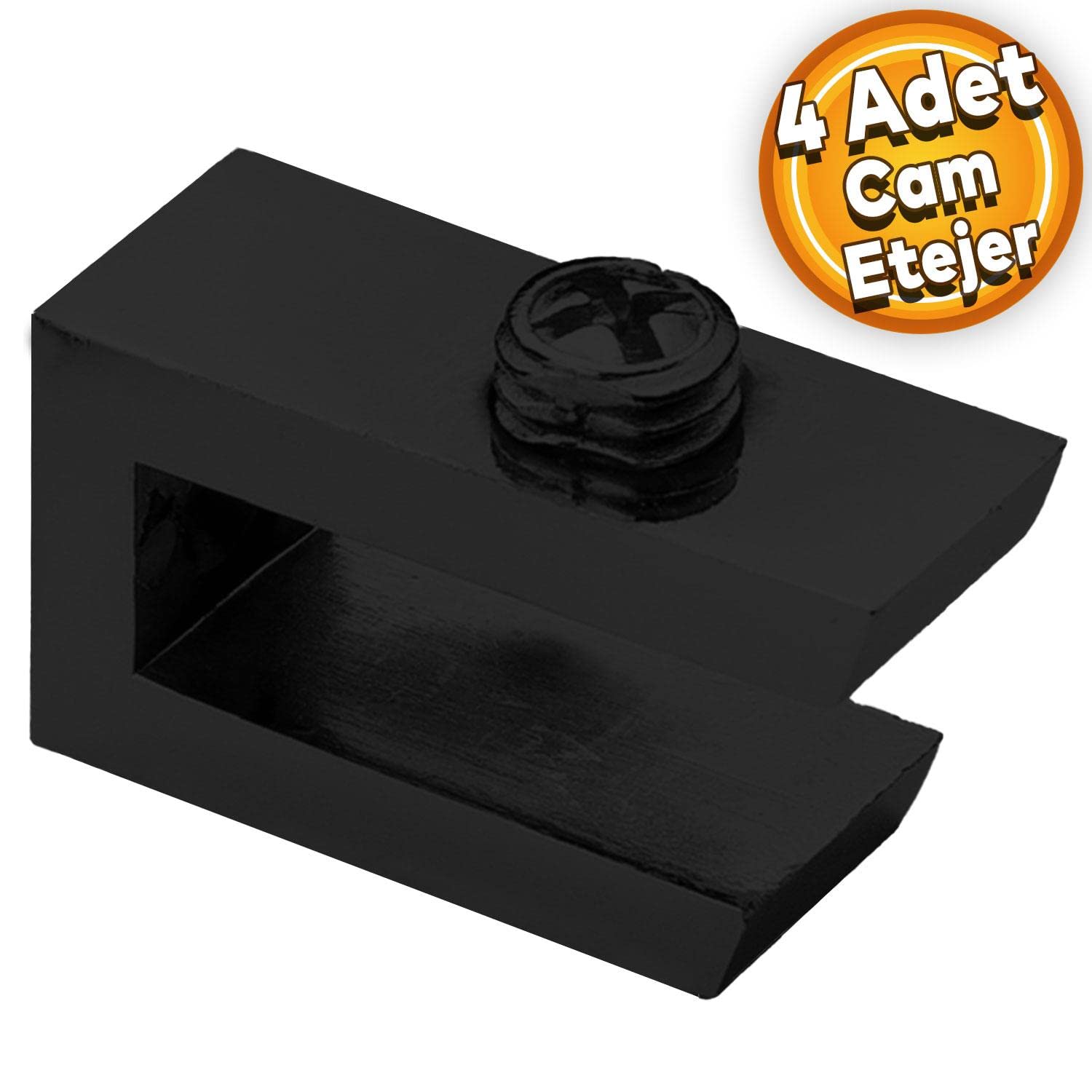 Badem10 Cam Tutucu Ahşap Raf Tutucu Cam Etejeri Metal U Tipi Mat Siyah Metal Vidalı (4 ADET)