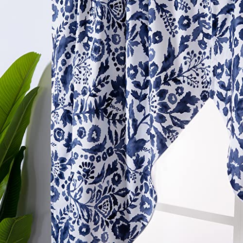 Driftaway Julia Room Darkening Window Treatment For Bay Window Knife Edge Swag Curtain Valance Watercolor Blooming Floral For Kitchen Tier Curtain Living Room Bathroom Rod Pocket 2 Panels W36Xl63 Navy #TOP25