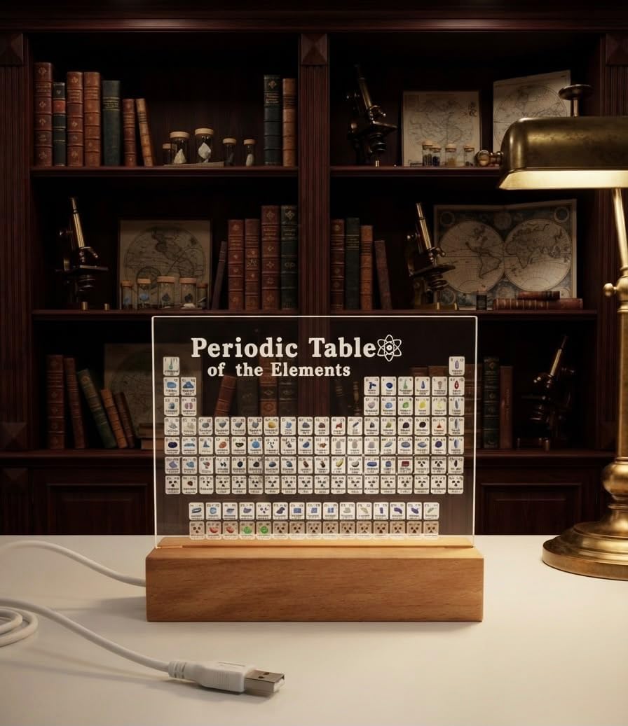 Acrylic Periodic Table with 83 Elements Sticker Elements Display | Educational Chemistry Table Model with Wooden Stand | Science Learning Decor Gift for Students Teachers Home Office-image-7