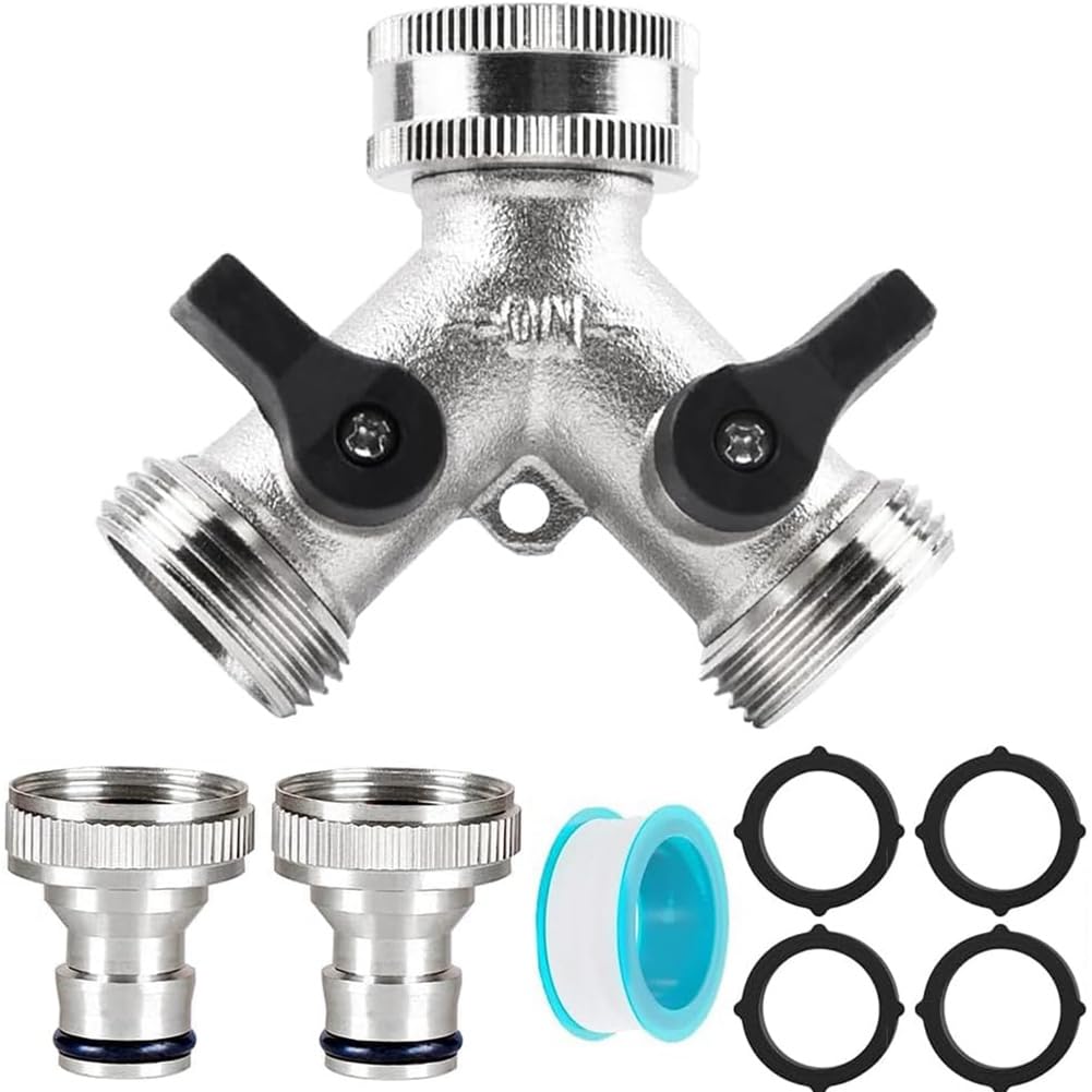 Ijsdnvjndx Silver 2-Way Water Distributor Y-Splitter Water Connection Distributor With Separate Switch Hose Distributor Garden Irrigation