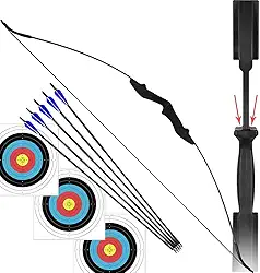 Kit Arco e Flecha Profissional Recurvo Empunhadura Ambidestro de Nylon Força de 40lbs + 5 Flechas com Ponta de Alumínio Para Tiro ao Alvo Treino Campeonato Treinamento Iniciante