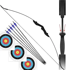 Kit Arco e Flecha Profissional Recurvo Empunhadura Ambidestro de Nylon Força de 40lbs + 5 Flechas com Ponta de Alumínio Para Tiro ao Alvo Treino Campeonato Treinamento Iniciante