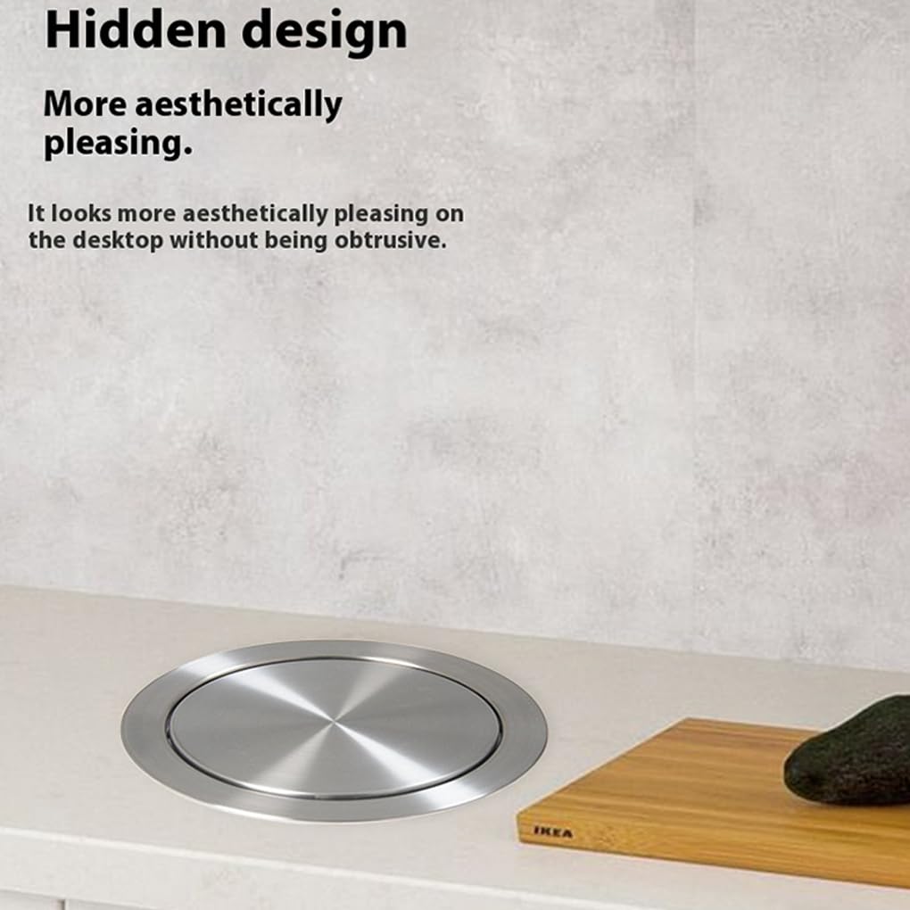 Couvercle de poubelle encastré en acier inoxydable 22-25 cm pour comptoir de cuisine