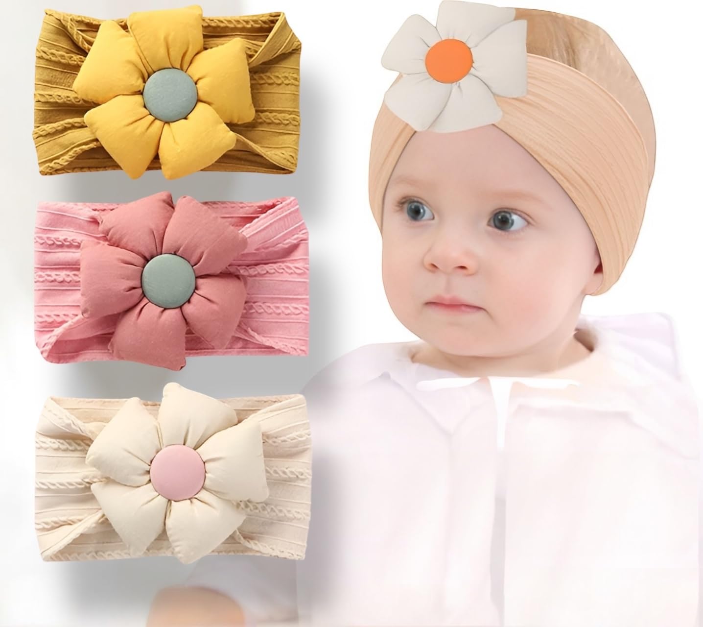 Glamifirsto Nylon Newborn Headbands Hair Bows Elastics Soft Bands Headwraps For Newborns Infants Toddlers Kids Baby Elastic Turban Headwrap Hair Accessories Pack Of 3,Multi