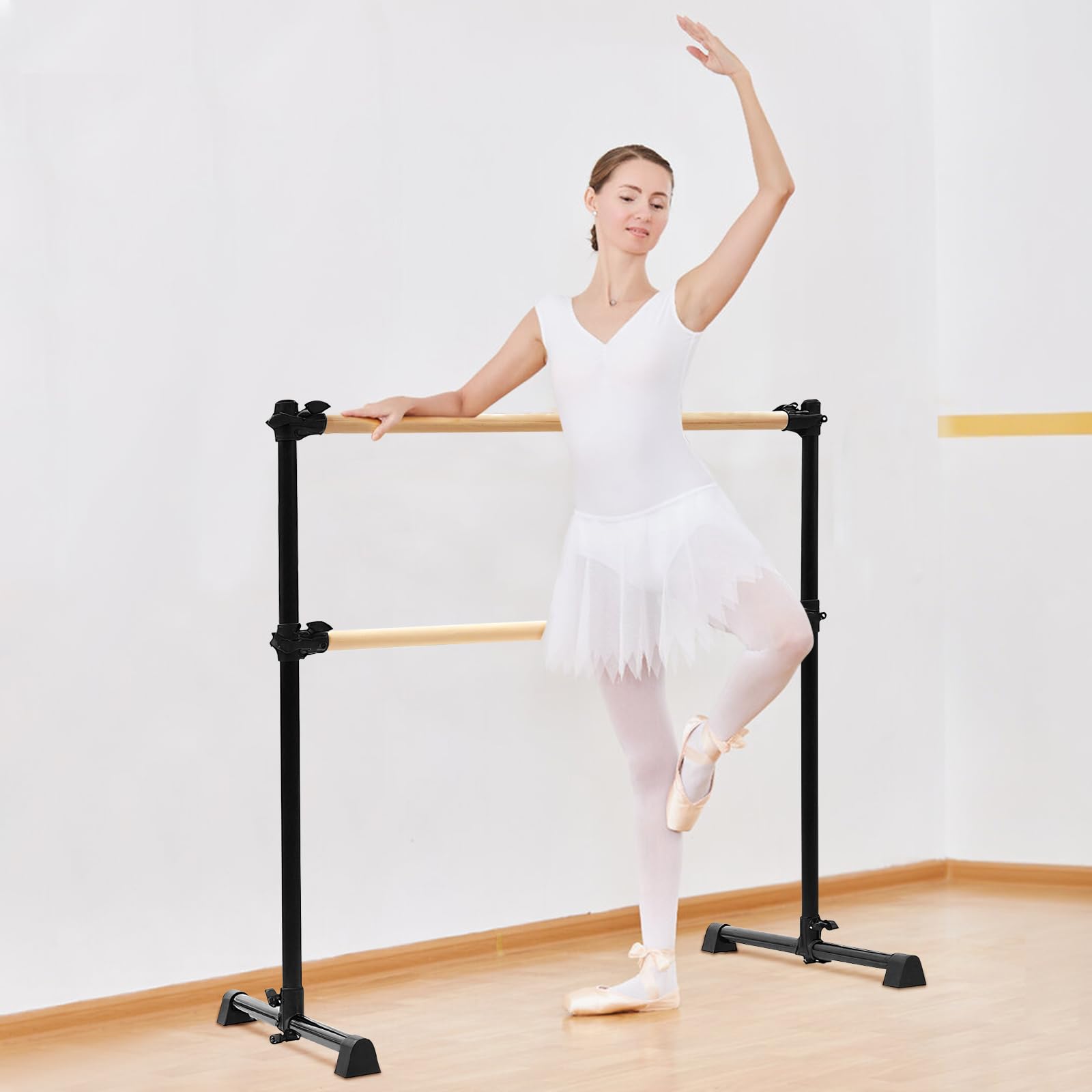 LIROPAU Barra de ballet doble, barra de ballet independiente con pies antideslizantes, altura ajustable de 15 a 122 cm para niñas, niños y adultos