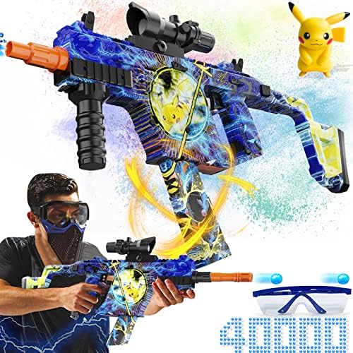 Large Electric Gel Ball Blaster, High Speed Automatic Splatter Ball Blaster with 40000+ Water Beads and Goggles, SUPBEC Rechargeable Splatter Ball Toys for Outdoor Activities Game Party Favors-Pika