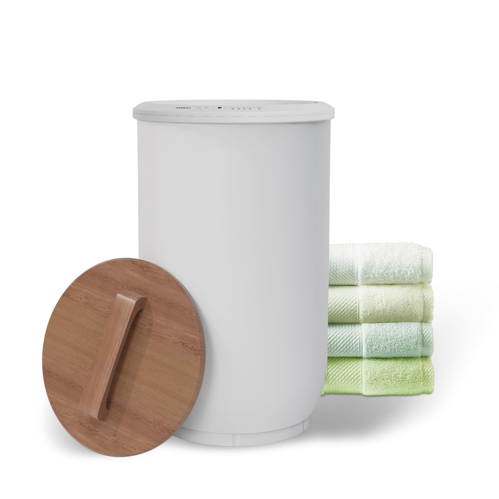SAMEAT Large Towel Warmers for Bathroom Bucket Style Towel Warmers with Sandalwood Handle(20L), Auto Shut-Off, Fits Up to Two 40"X70" Oversized Towels, Bathrobes, Blankets, PJ's, etc -Gray