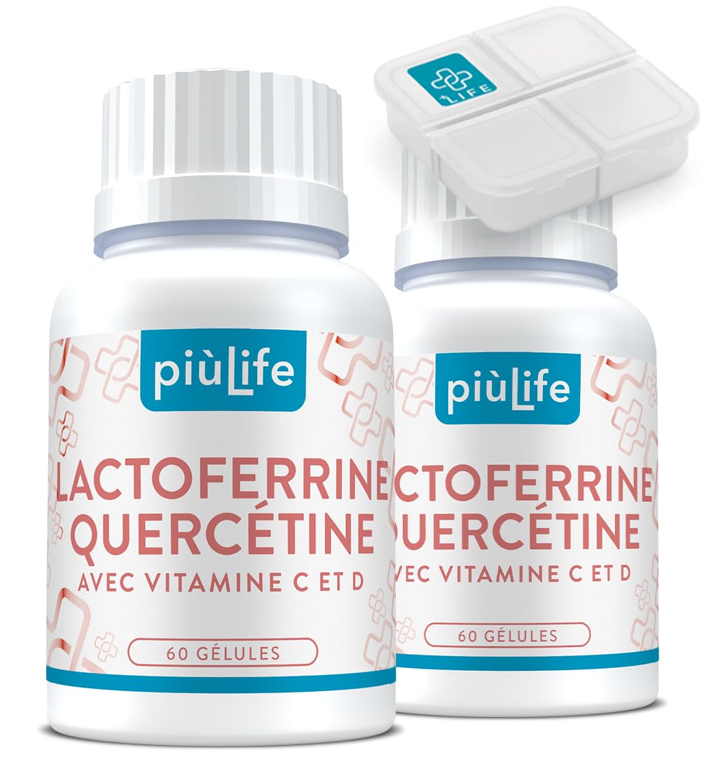 Lactoferrine Quercétine avec Vitamines C et D, PiùLife – 120 gélules