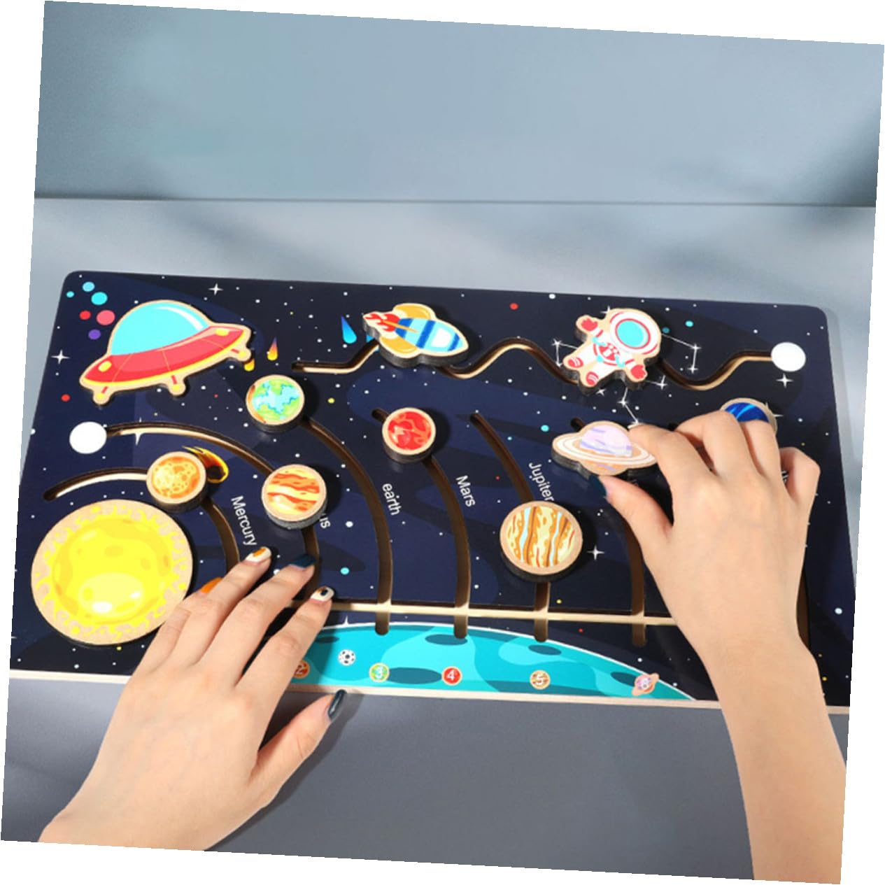 Toyvian Puzzle Educativo in Legno del Cosmo per Bambini Pianeti, Migliora Abilità Motorie e Conoscenza Forme, per Attività di Apprendimento Prescolari