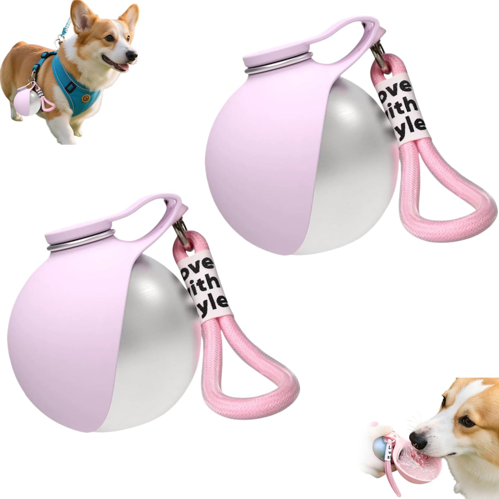 2-in-1 Portable Dog Water Bottle for Small Dogs, Foldable Pet Water Bottle, 2026 NEW Stainless Steel Bottles & Silicone Bowl, Leak-Proof & Compact Dog Travel, for Walking Hiking