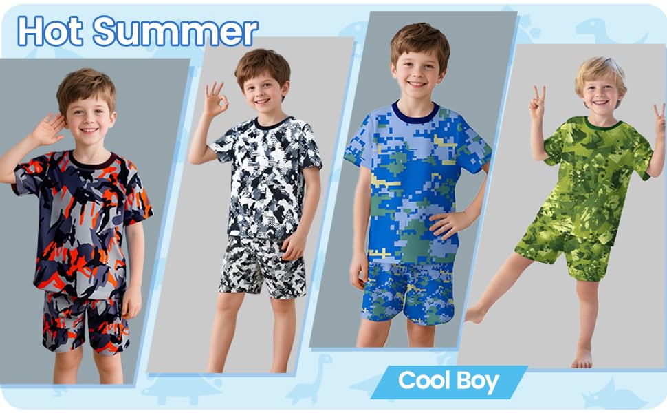 Boys Camo Short Sleeve T-Shirt and Shorts Set Kids Camouflage Play Outfit 5-12 Years3