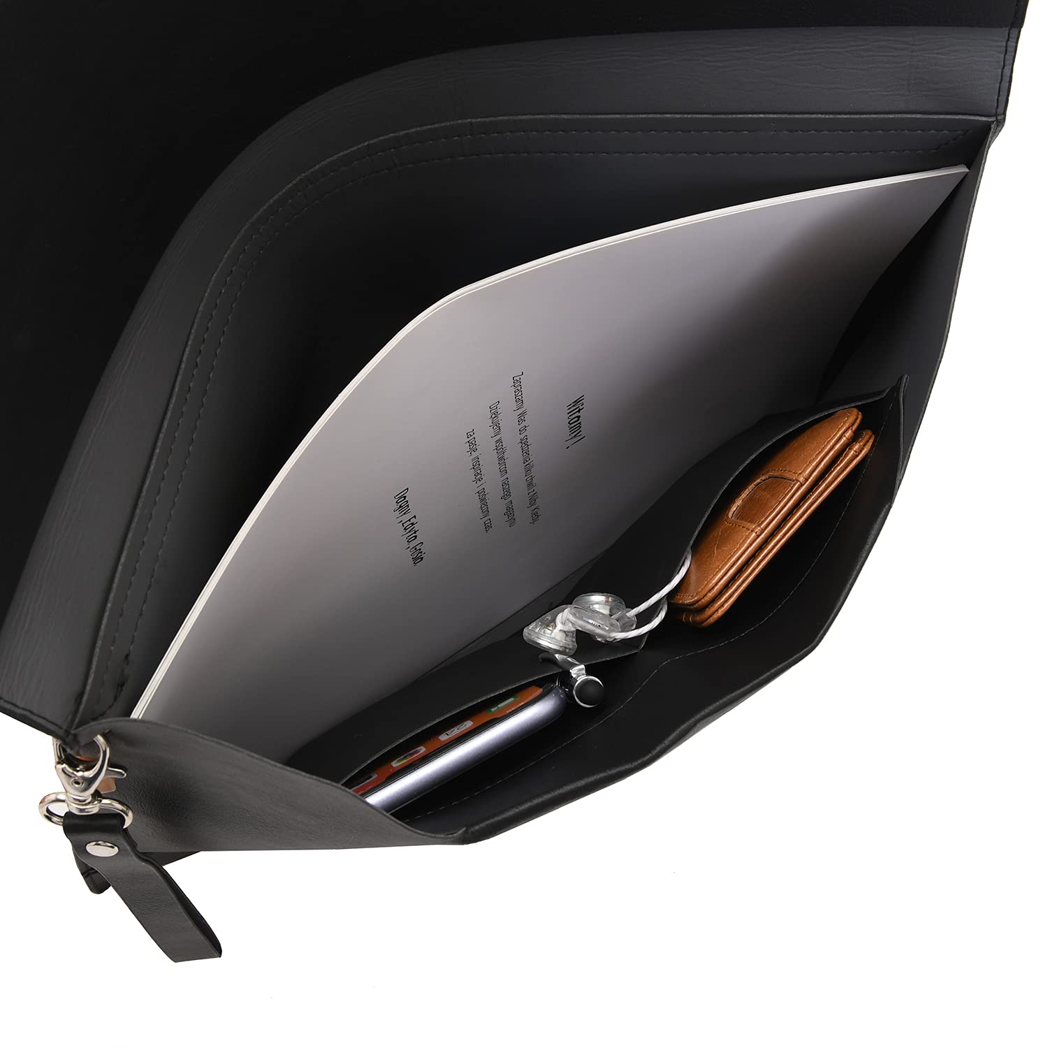 Wonderpool A4 Funda de PU Cuero Sobres Archivos con Bolsillos Internos Para Portadocumentos y Papelería Tableta PC Multifunción Organizador (Negro)