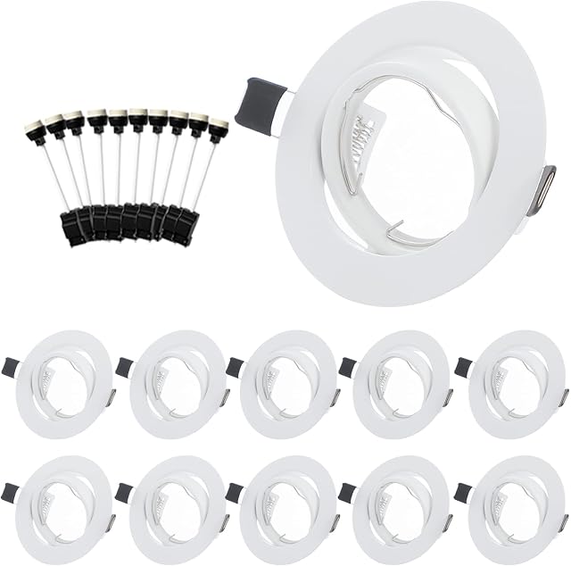 Bojim 10x GU10 LED Downlights for Ceiling Tilt Recessed Ceiling Lights Fitting Round White, IP20 Spotlight Fittings with GU10 Lamp Holder for MR16 50MM Led Halogen Dimmbale Bulb, Mounting Frame