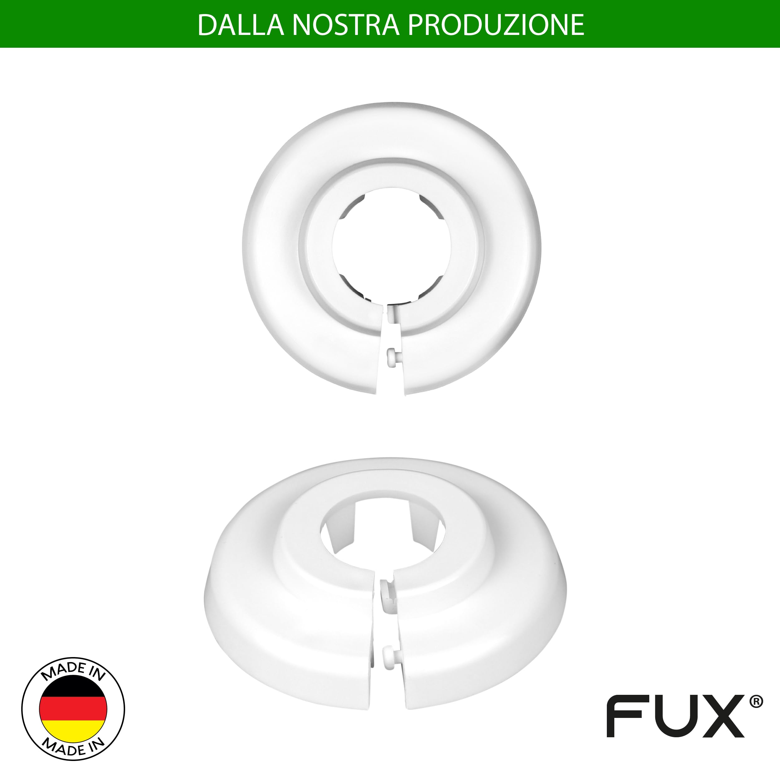 FUX Copri Tubi Termosifoni - 10 Rosette per Termosifone 18mm, Bianco (RAL 9016) - Copertura per Tubi Riscaldamento, Rosette Termosifoni, Accessori Termosifoni