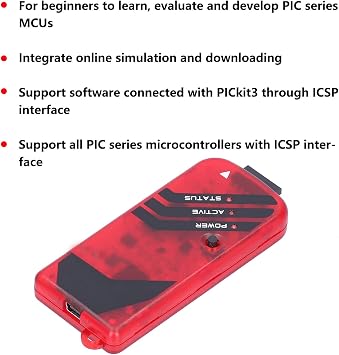 PICKIT3 Programmer, PICKIT3 PIC Debugger Programming Kit with USB Cable, Resin PIC Microcontroller Programmer for Beginner Programming Adapter
