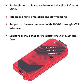 PICKIT3 Programmer resins PIC Simulator Microcontroller Kit with USB Cable for Beginners Supports All PIC MCUs with ICSP Interface Integrated Online Simulation and Programmin