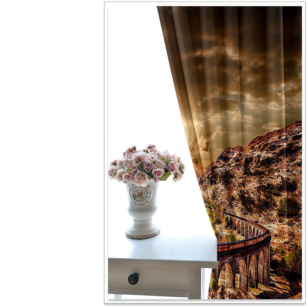 Rideaux Grande Largeur Occultant À Oeillets 260 X 214 Cm（L X H）Lot De 2 Rideau Thermique Isolant Anti Froid Décoration De Fenêtre Pour Chambre Cuisine Salon 3D Paysage De Coucher De Soleil De Pont D