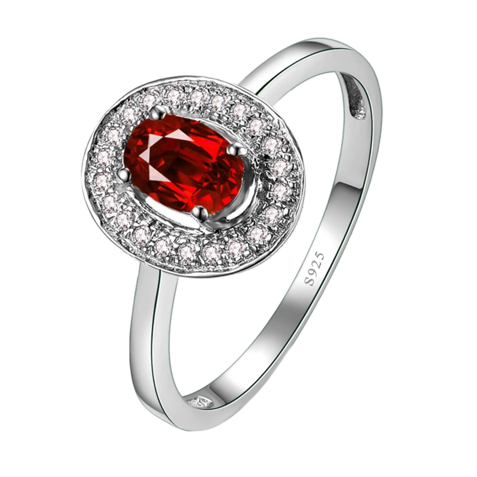 Bague 4 griffes en argent massif et oxyde de zirconium ovale rouge - 7