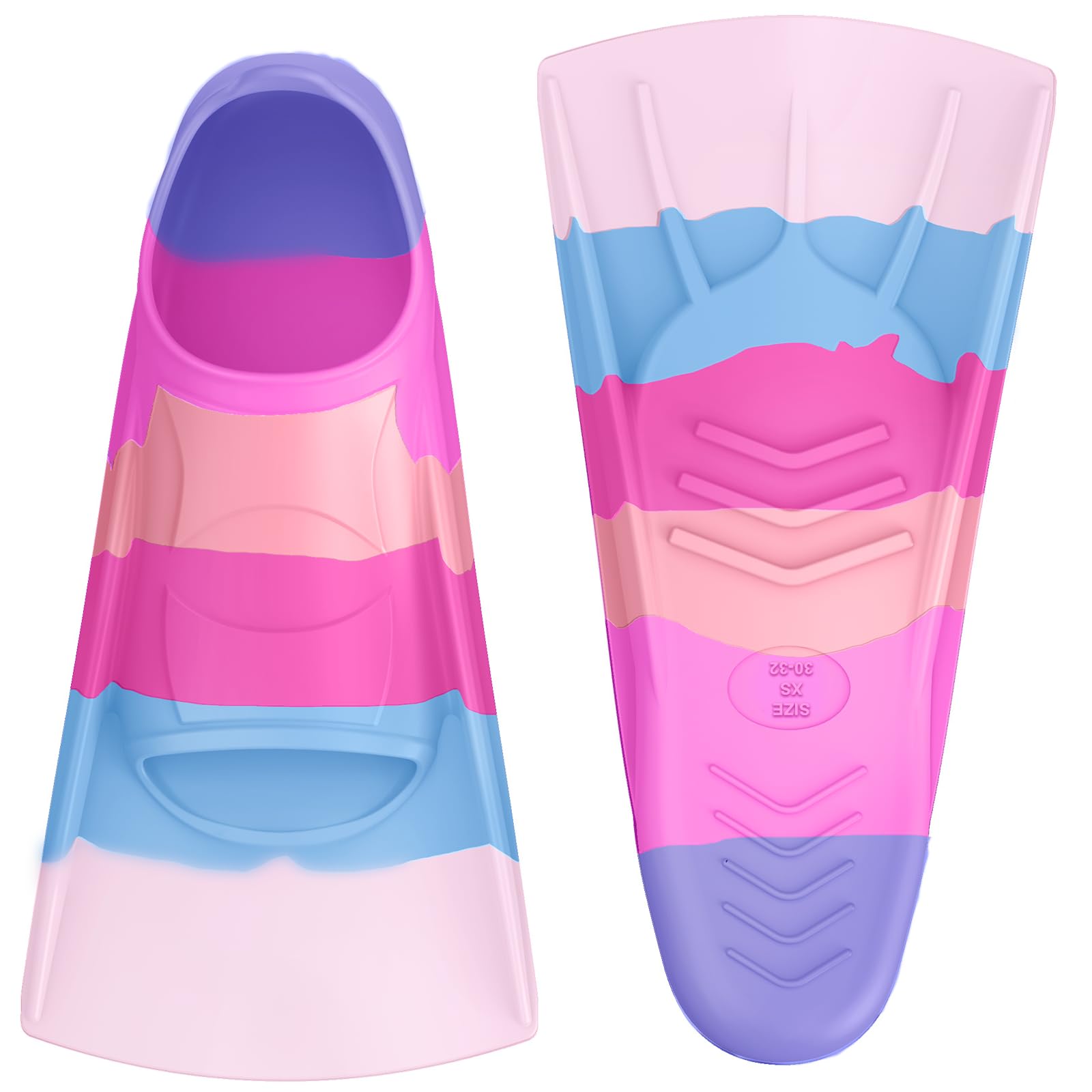 QcoQce Swimming Fins, Kids Flippers for Swimming with Soft Silicone, Bright Rainbow Short Fins for Snorkeling, Lightweight Flippers Kids for Boys Girls & Beginners - Multi-Colour