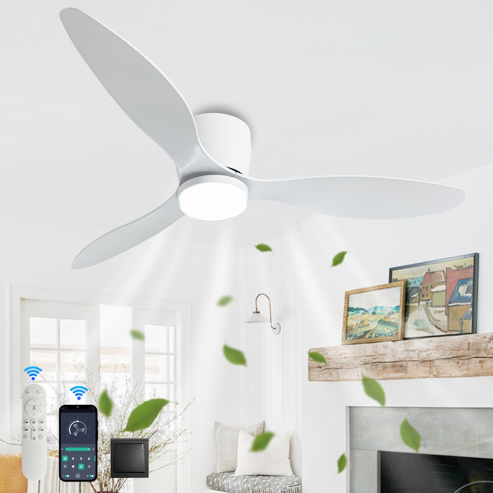 100CM Große Deckenventilator Mit Beleuchtung Und Fernbedienung Deckenlampe Mit Ventilator DC Reversibel Leise LED Drei Farben Deckenleuchte Mit Ventilator Für Wohnzimmer Schlafzimmer-B||42in