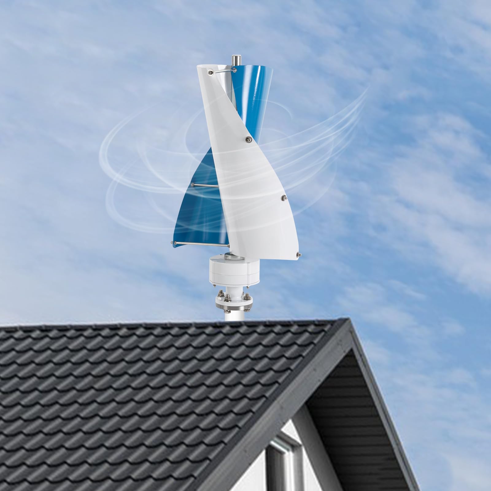 24V 100W Generatore Eolico Verticale, Con Controller 2 Pale, Disegno A Spirale, Controller Di Alta Qualità, Adatto Per Alimentazione Energia Degli Individui (bianco e blu)